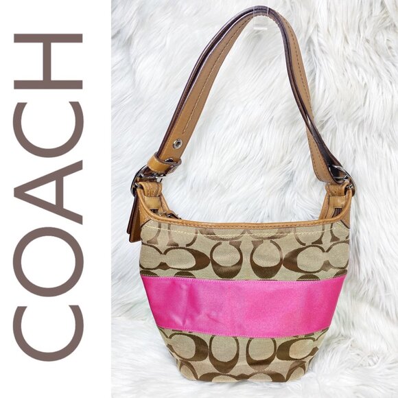 COACH Y2K SIGNATURE STRIPE PINK RUGBY DUFFLE BUCKET SHOULDER CROSSBODY BAG - Picture 1 of 16